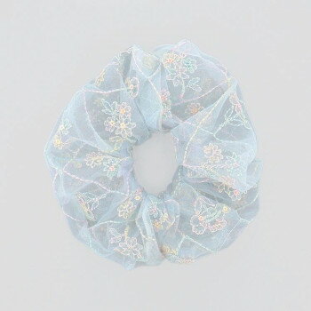 フラワーリング シュシュ スパンコール花柄ステッチ ブルー HHS0551-BL