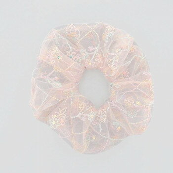 フラワーリング シュシュ スパンコール花柄ステッチ ピンク HHS0551-PK