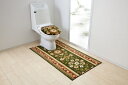 65cm×100cm トイレマット(+ふたカバー40cm×45cm) グリーン アラベスク 三愛繊維(3)