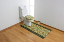 80cm×145cm トイレマット(+ふたカバー40cm×45cm) グリーン オリエンタル更紗 三愛繊維(3)