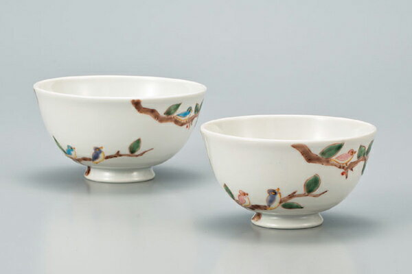 AP3-0660　九谷焼　組飯碗 森と鳥