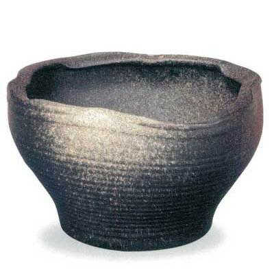 SA94-3 信楽焼 黒釉白窯肌変形水鉢 18号