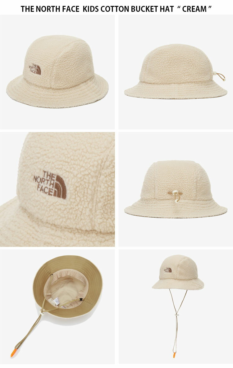 THE NORTH FACE ノースフェイス キッズ バケットハット KIDS COTTON BUCKET HAT コットン バケット ハット 帽子 バケハ ボア フリース ひも付き ロゴ カジュアル ストリート 屋外活動 ベージュ アイボリー クリーム 男の子 女の子 子供用 NE3HN53V【中古】未使用品