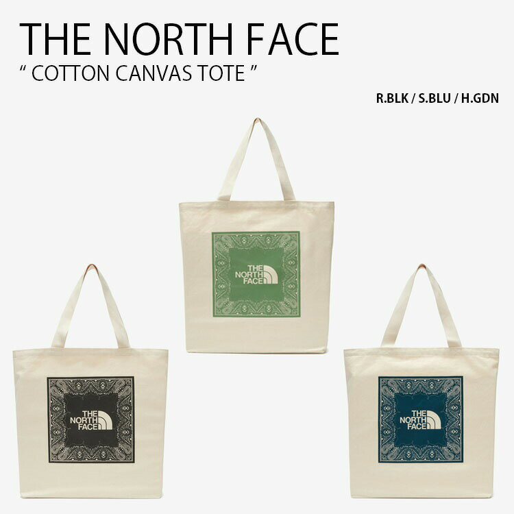 THE NORTH FACE ノースフェイス トートバッグ COTTON CANVAS TOTE コットン キャンバス トート バッグ ベージュ ブラック ブルー グリーン ペイズリー柄 ロゴ ストリート カジュアル NN2PN65C/E/F【中古】未使用品