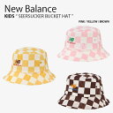 New Balance ニューバランス キッズ バケットハット SEERSUCKER BUCKET HAT シアサッカー バケット ハット 帽子 バケハ あごひも付き カジュアル ストリート 屋外活動 ピンク イエロー ブラウン チェック柄 子供用 男の子 女の子 NK8BDS215U【中古】未使用品