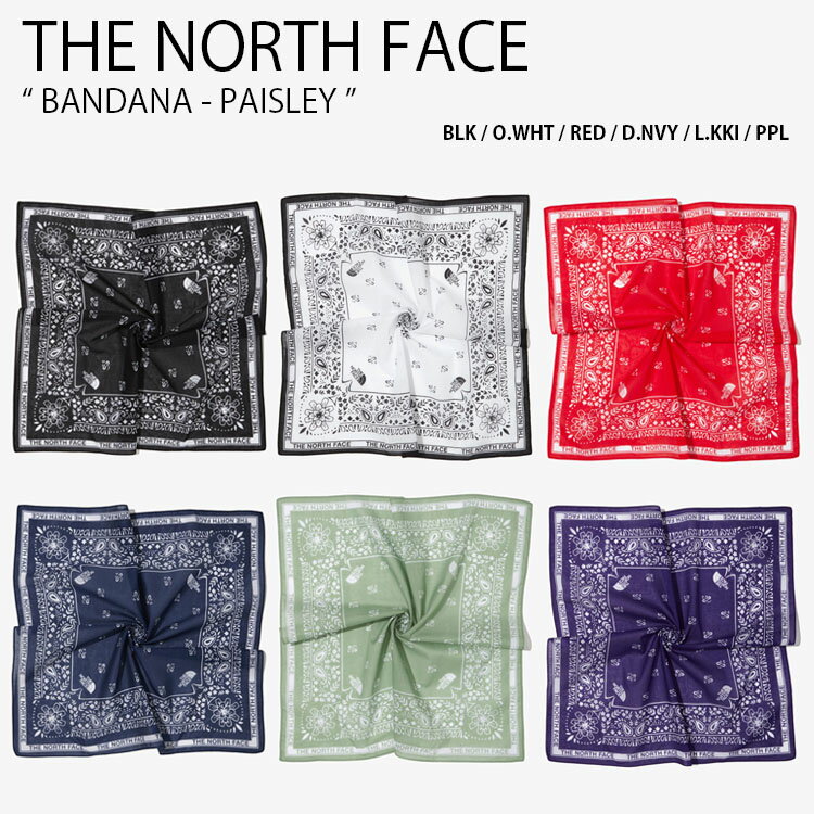 THE NORTH FACE ノースフェイス スカーフ BANDANA PAISLEY バンダナ ペイズリー柄 総柄 UVカット ブラック ホワイト レッド ネイビー グリーン パープル メンズ レディース 男女共用 男性用 女性用 NA5BN51A/B/C/D/E/F【中古】未使用品