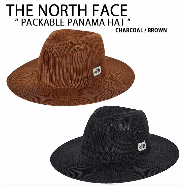 THE NORTH FACE ノースフェイス ハット 帽子 PACKABLE PANAMA HAT パナマハット 中折れハット ストローハット 麦わら帽子 サイズ調整 アウトドア ロゴ ストリート ブラック ブラウン メンズ レディース NE3HM31A/B【中古】未使用品