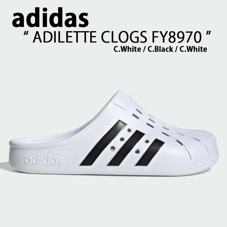 adidas アディダス サンダル スリッパ ADILETTE CLOGS FY8970 White Black アディレッタ クロッグ ホワイト ブラック ロゴ スライドサンダル シャワーサンダル シューズ メンズ レディース 【中古】未使用品