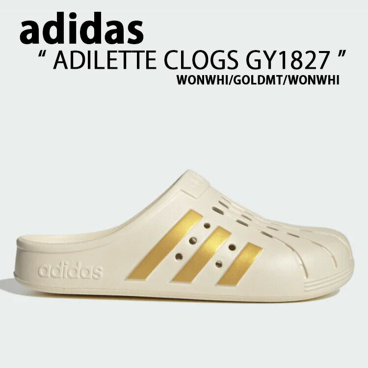 adidas アディダス サンダル スリッパ ADILETTE CLOGS GY1827 White Gold アディレッタ クロッグ ホワイト ゴールド ロゴ スライドサンダル シャワーサンダル シューズ メンズ レディース 【中古】未使用品