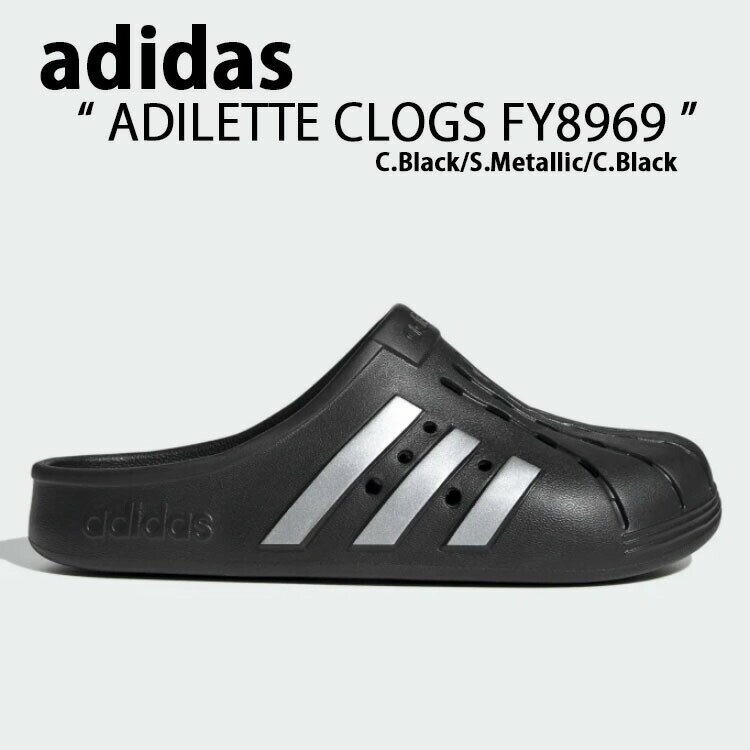 adidas アディダス サンダル スリッパ ADILETTE CLOGS FY8969 Black Silver アディレッタ クロッグ ブラック シルバー ロゴ スライドサンダル シャワーサンダル シューズ メンズ レディース 【中古】未使用品