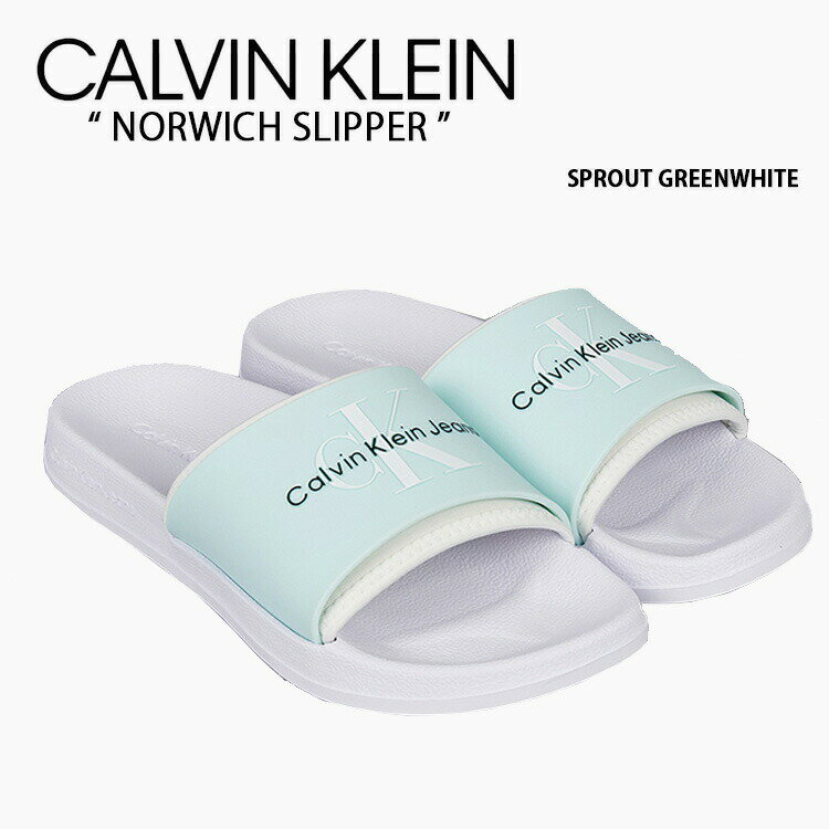 Calvin Klein カルバンクライン サンダル NORWICH SLIPPER SPROUT GREENWHITE CK シューズ ノリッジスリッパ ロゴ YW00585CJW レディース 女性用【中古】未使用品