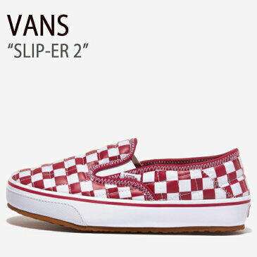 VANS ヴァンズ スニーカー バンズ SLIP-ER 2 スリッパー2 レッド ホワイト チェッカーボード レディース 女性用 VN0A4UWOXOC【中古】未使用品