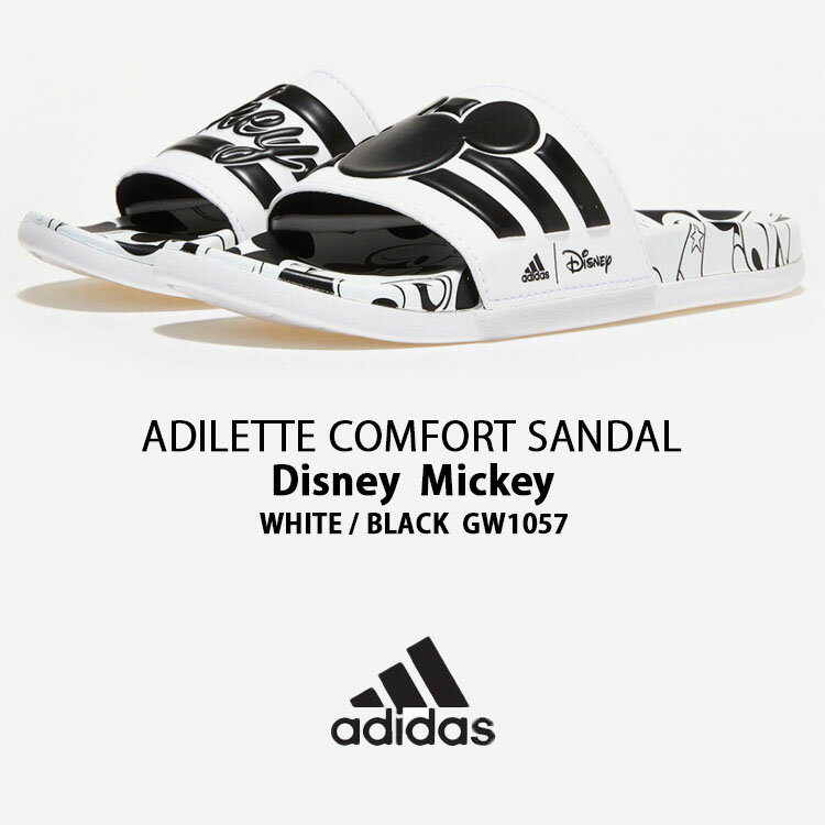 adidas アディダス サンダル スリッパ ディズニー ミッキー ADILETTE COMFORT Mickey WHITE BLACK GW1057 アディレッタ コンフォート ロゴ スライドサンダル シャワーサンダル シューズ ホワイト レディース 女性用【中古】未使用品 2