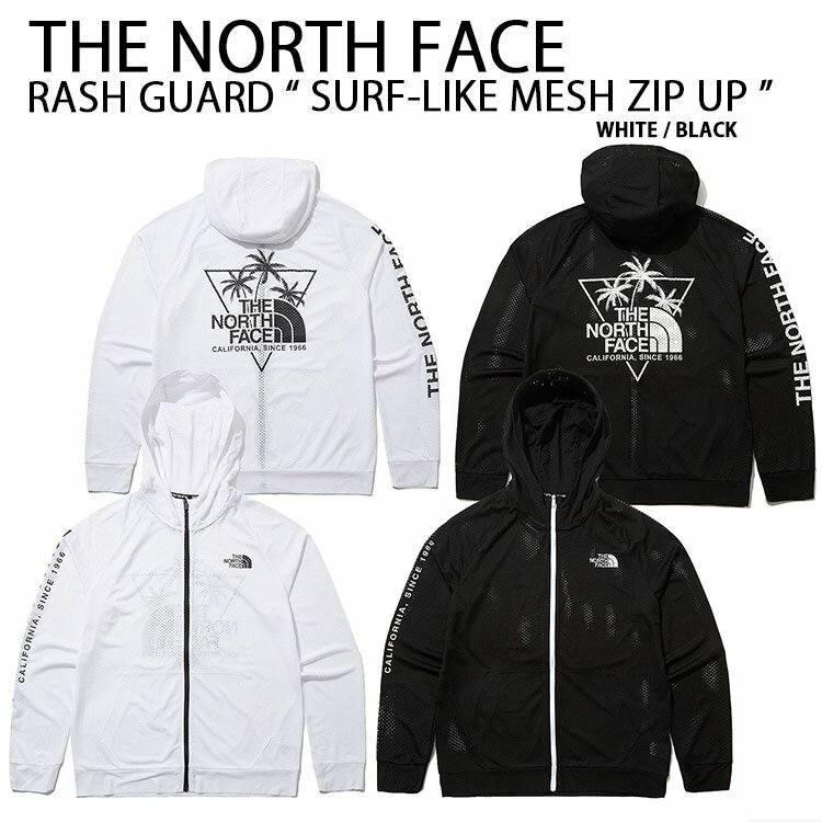 THE NORTH FACE ノースフェイス ラッシュガード SURF-LIKE MESH ZIP UP パーカー ジップアップ UVカット UVカット 長袖 ロングスリーブ WHITELABEL ブラック ホワイト メンズ レディース 男性用 女性用 NJ5JL09J/K【中古】未使用品