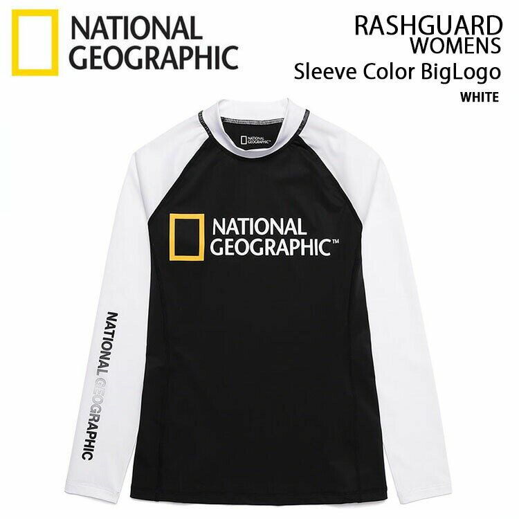 NATIONAL GEOGRAPHIC ナショナルジオグラフィック レディース ラッシュガード W'S Sleeve Color LOGO UVカット ハイネック 水着 立ち襟..