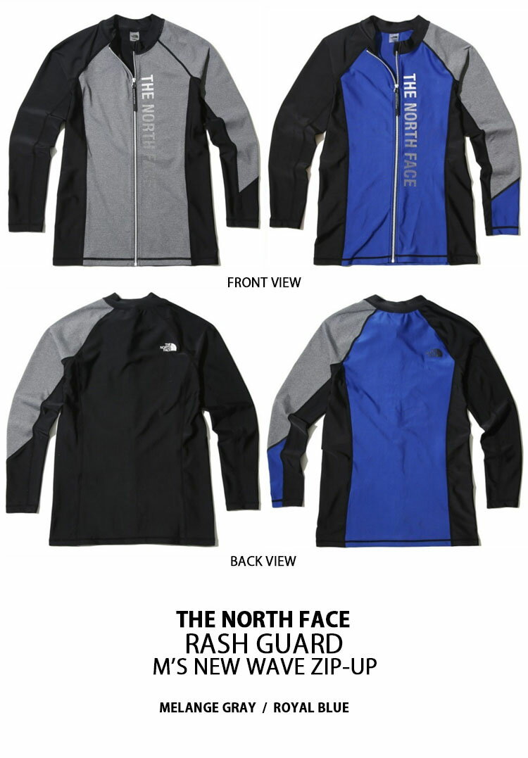 THE NORTH FACE ノースフェイス ラッシュガード M'S NEW WAVE ZIP UP ジップアップ UVカット ハイネック 立ち襟 UVカット 長袖 ロングスリーブ 冷感素材 マリンスポーツ サーフィン グレー ブルー メンズ レディース NJ5JL07K/L【中古】未使用品