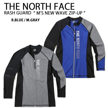 THE NORTH FACE ノースフェイス ラッシュガード M'S NEW WAVE ZIP UP ジップアップ UVカット ハイネック 立ち襟 UVカット 長袖 ロングスリーブ 冷感素材 マリンスポーツ サーフィン グレー ブルー メンズ レディース NJ5JL07K/L【中古】未使用品