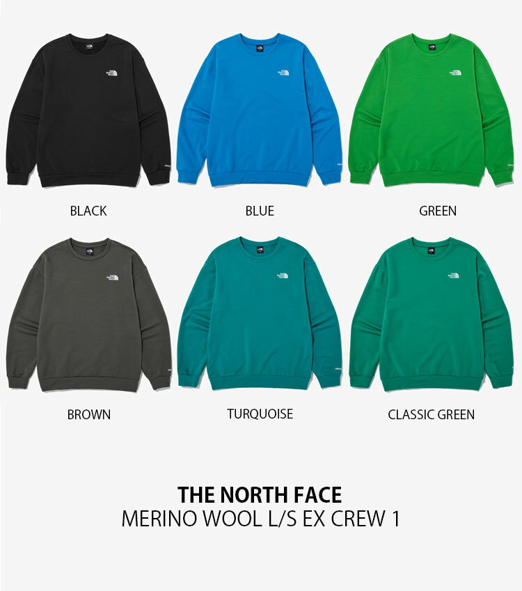 THE NORTH FACE ノースフェイス ロンT MERINO WOOL L/S EX CREW 1 メリノウール ロングスリーブ クルーネック ティーシャツ 長袖 カットソー ロゴ ブラック ブルー グリーン ブラウン メンズ レディース 男性用 女性用 男女共用 NI5MN53A/D/E/F/G/H【中古】未使用品