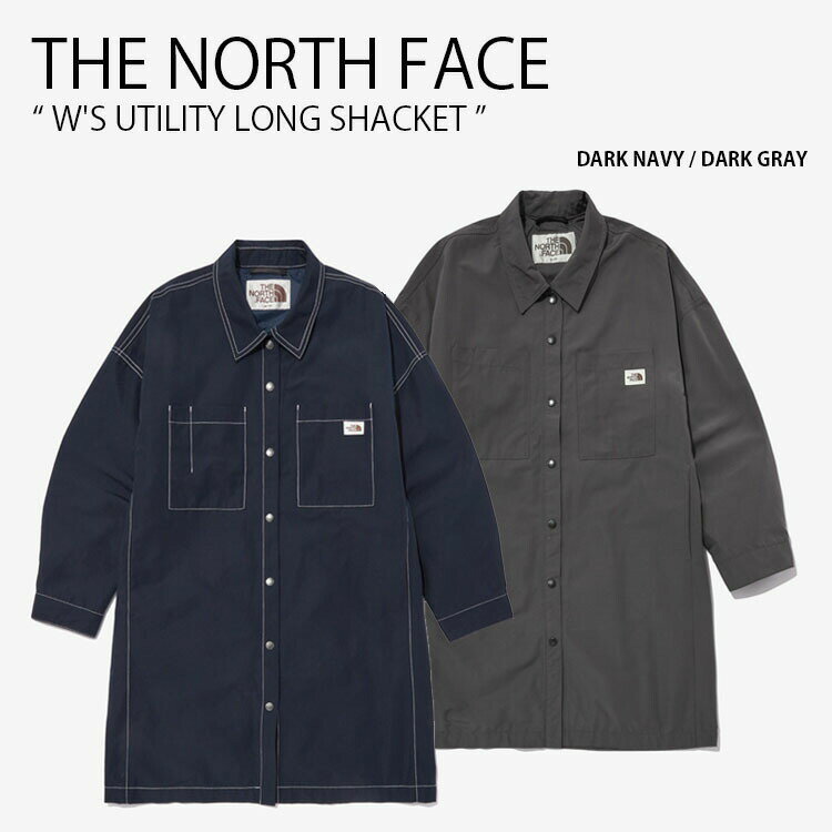 THE NORTH FACE ノースフェイス レディース ジャケット W 039 S UTILITY LONG SHACKET ウィメンズ ユーティリティ ロング シャケット シャツジャケット ルーズフィット ロゴ ネイビー グレー NJ3BN81J/K【中古】未使用品