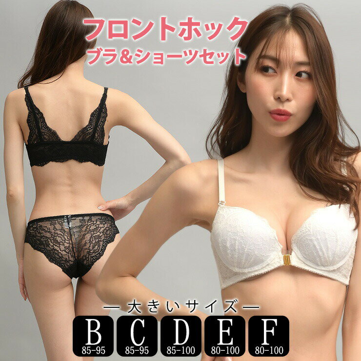 大きいサイズ レディース フロントホックブラジャー ショーツセット 上下セット ブラセット バックレース セクシー B85 B90 B95 C85 C90 C95 D85 D90 D95 D100 E80 E85 E90 E95 E100 F80 F85 F90 F95 F100 ネコポス不可