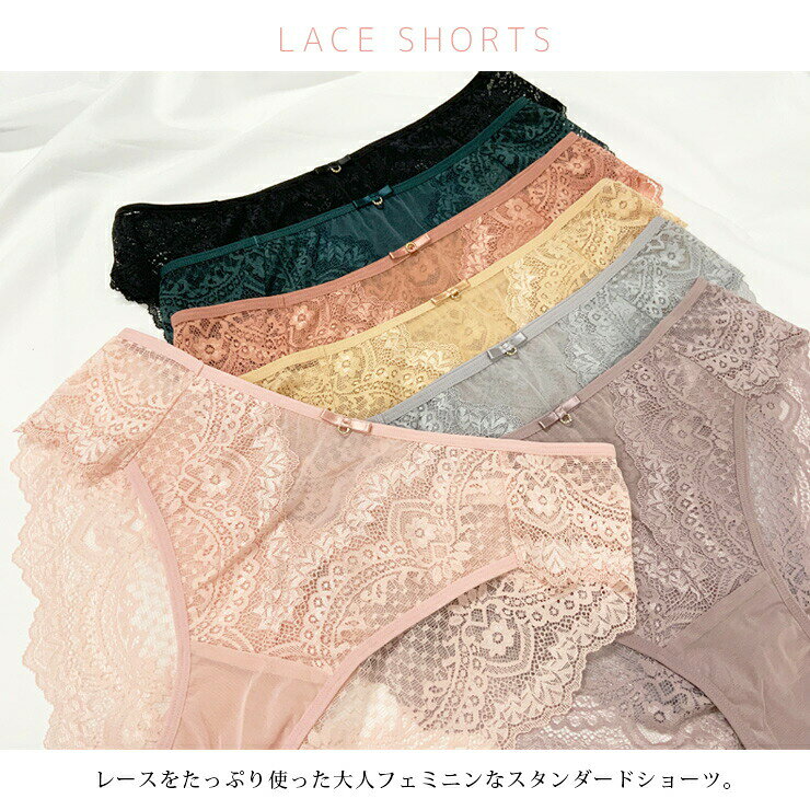 ショーツ 大きいサイズ レディース レース スタンダード パンティ ランジェリー 下着 LL 3L 4L ブラック ピンク グレー 全7色 (2)