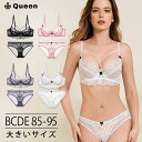 大きいサイズ ブラショーツセット 薄ブラ ノンパテッドブラ 総レース 下着 レディース B85 C85 C90 C95 D85 D90 D95 E85 透けブラ セクシー 軽い