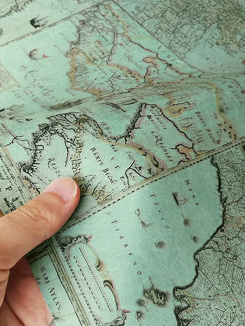 【切り革】豚革/スエード/古地図柄(ライトブルー)