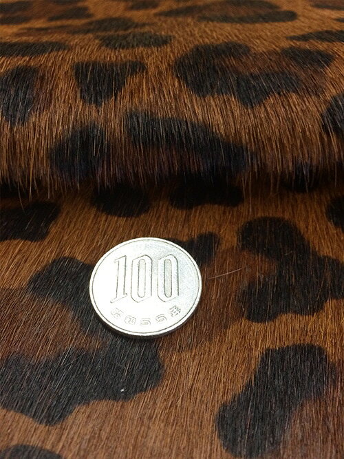【切り革】牛毛皮/ヒョウ大柄/1.5mm(茶)