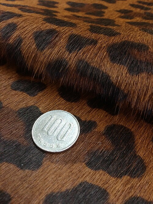 【切り革】牛毛皮/ヒョウ大柄/1.5mm(茶)