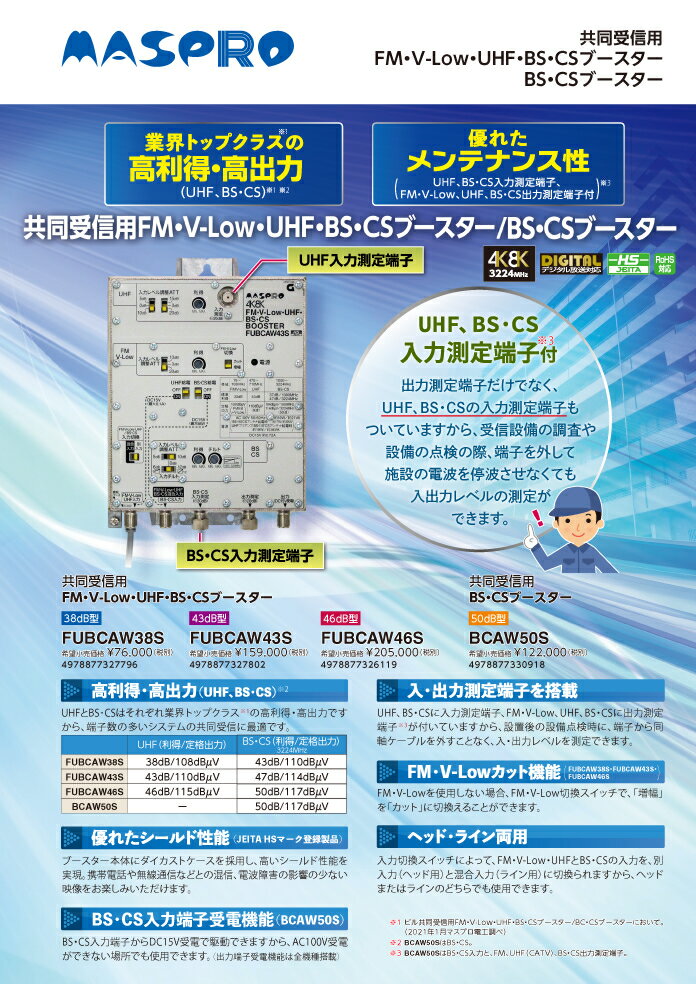 国内最安値! LifeStage Nana Yahoo 店FUBCAW46S マスプロ FM V-Low