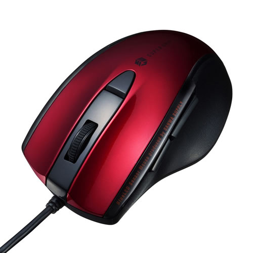 【光学センサー方式】MA-BL168R サンワサプライ 静音 有線 ブルーLEDマウス(5ボタン) レッド 【SUPER GRIP】