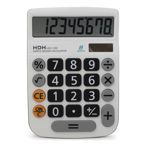 【文房具】HDC-Y02 保土ヶ谷電子販売 やさしい電卓セミディスクタイプ ホワイト 縦150×横106mm シンプル【8桁】