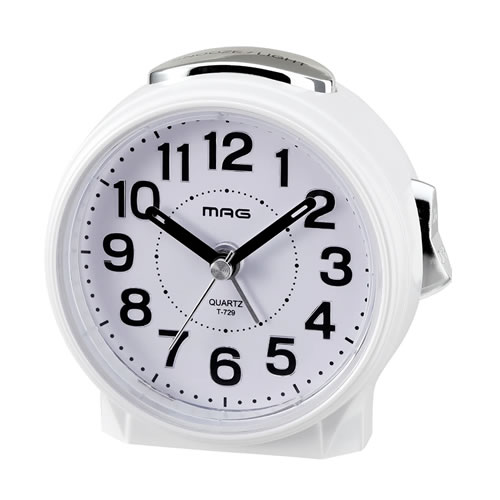 【置き時計】T-729-WH-Z ノア精密 MAG ブルーブライト ホワイト アナログ目覚まし時計 【ブルーLEDライト】