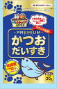 ・PREMIUMかつおだいすきは、「原料は鹿児島県枕崎産100％」「独自製法でうま味が濃いかつお節を使用」「一般品よりも薄く削ったやわらか仕立て」の、原料と製法にこだわったプレミアムなおやつです。原材料(成分):かつお枯節(鹿児島枕崎産)保証成分:粗タンパク質65％以上、粗脂肪1％以上、粗繊維1％以下、粗灰分8％以下、水分21％以下エネルギー:100g290kcal給与方法:ペットの健康状態、年齢、運動量を考慮した上でおやつとして5g〜10gを目安に1日1〜2回に分けてお与えください。 ドライタイプ、ウェットタイプのペットフード等へのふりかけ用としてもお与えいただけます。賞味／使用期限(未開封):12ヶ月原産国または製造地:日本保管方法:開封後はチャックで口を閉じ、冷蔵庫で保管し、出来るだけお早めにお与えください。諸注意:・本製品は犬猫用で、間食用です。主食として与えないでください。 ・高温、高湿、直射日光を避け、常温保存。