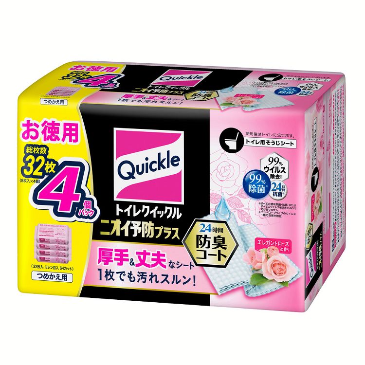 トイレクイックルニオイ予防プラスローズ替え32枚 花王 クイックル トイレ用シート 替え 大容量 お掃除 ニオイ予防 【D】