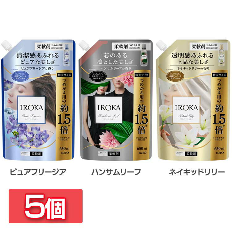 【5個セット】柔軟剤 イロカ フレグランス IROKA スパウト 650ml（つめかえ用） 柔軟剤 イロカ フレグランス つめかえ用 IROKA 香水 つめかえ用 仕上剤 人気 詰め替え 大容量 花王 KAO ピュアフリージア ハンサムリーフ ネイキッドリリー