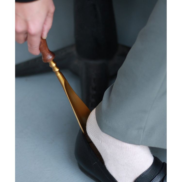 BRASS SHOEHORN-01 ADACA02801くつべら おしゃれ シューホーン SHOEHORN　真鍮 ウッドグリップ 金属 アンティーク 靴べら 玄関 グローバルフォルムコンクリート 3