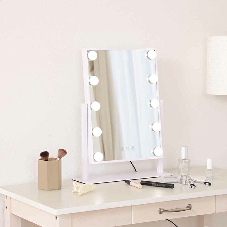 プレミアムLEDミラー yumeka ホワイト 67782女優ミラー LEDライト 卓上 電球付き ホワイト 角度調節 明るさ調整可能 おしゃれ 化粧鏡 メイクミラー [2]