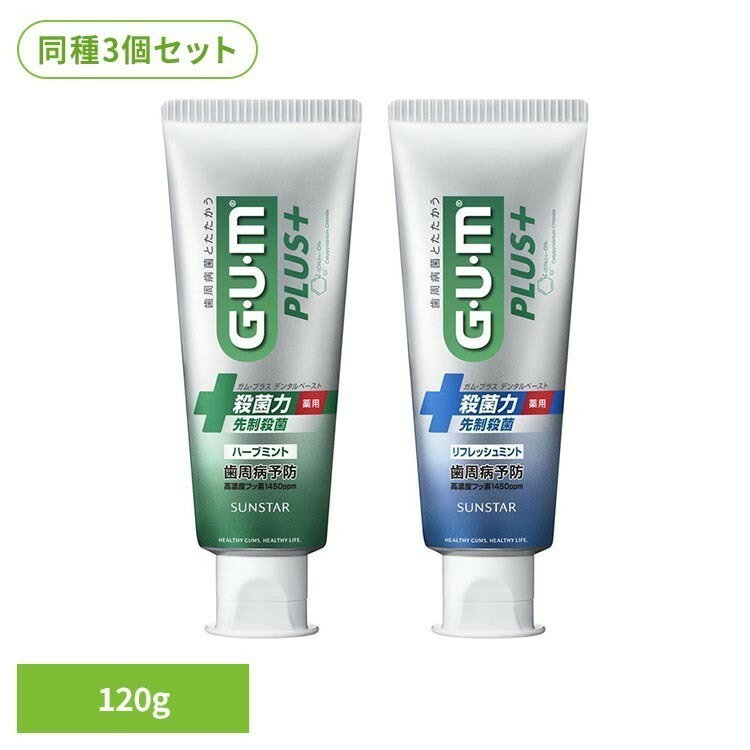 乐天商城 - 【3個セット】GUMプラス デンタルペースト 120g 22218GUM デンタルペースト 歯磨き 歯みがき粉 オーラルケア サンスター ハーブミント リフレッシュミント