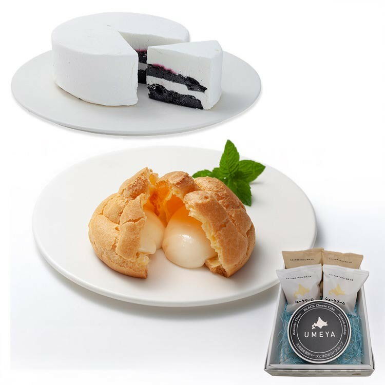 起司蛋糕 - 黒いチーズケーキとシューセットA 梅屋 菓子 チーズケーキ 黒 シュークリーム カスタード コーヒー セット 冷凍 【TD】 【代引不可】