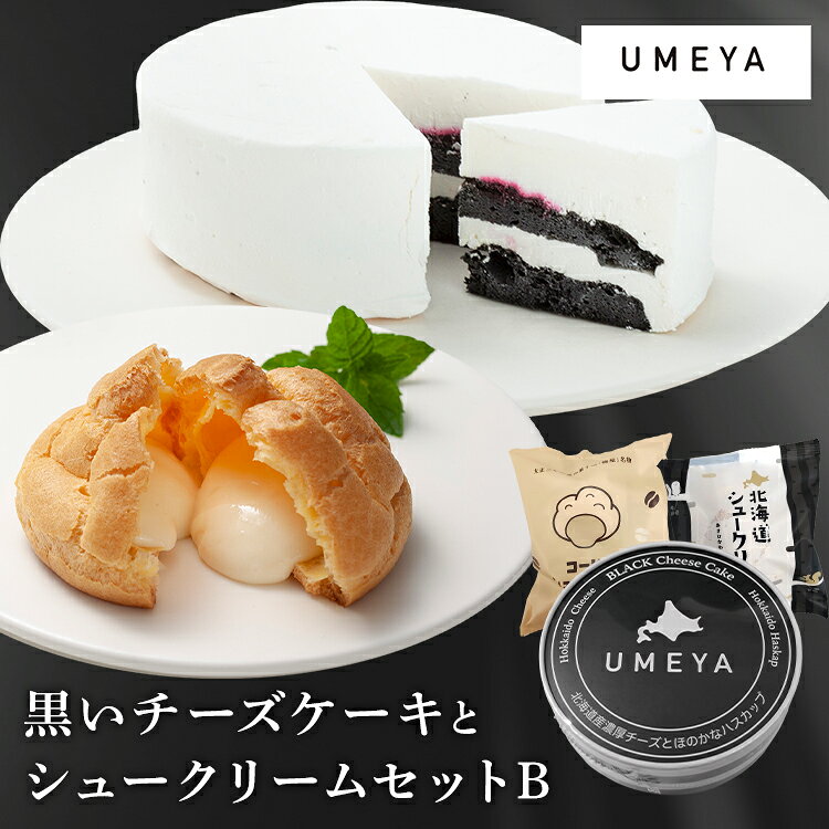 黒いチーズケーキとシューセットB 梅屋 菓子 チーズケーキ 黒 シュークリーム カスタード コーヒー セット 冷凍 【TD】 【代引不可】