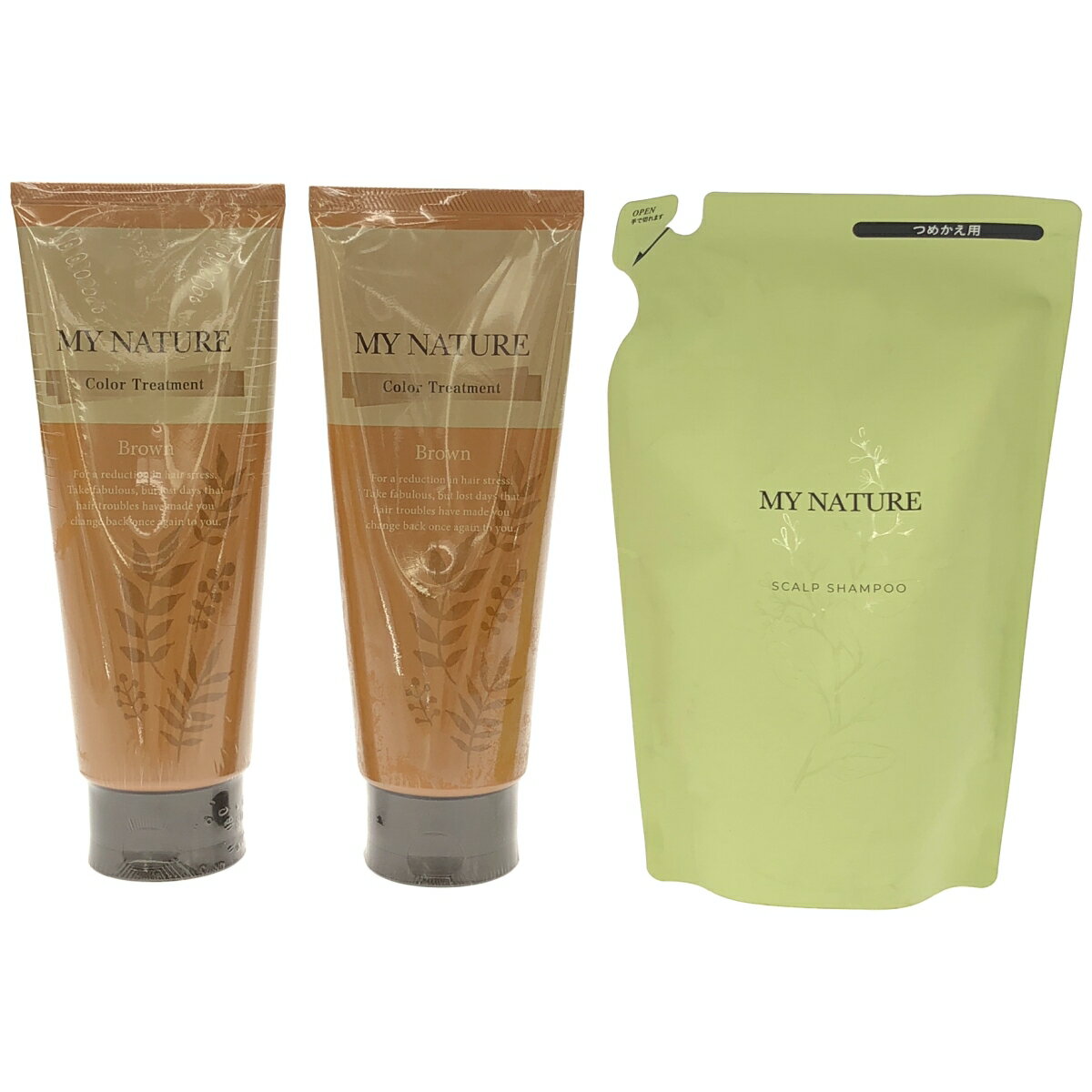 【中古】【未使用】Z000 マイナチュレ カラートリートメント ブラウン 200g 2個 & スカルプシャンプー つめかえ用 280mL 1個 計3個セット