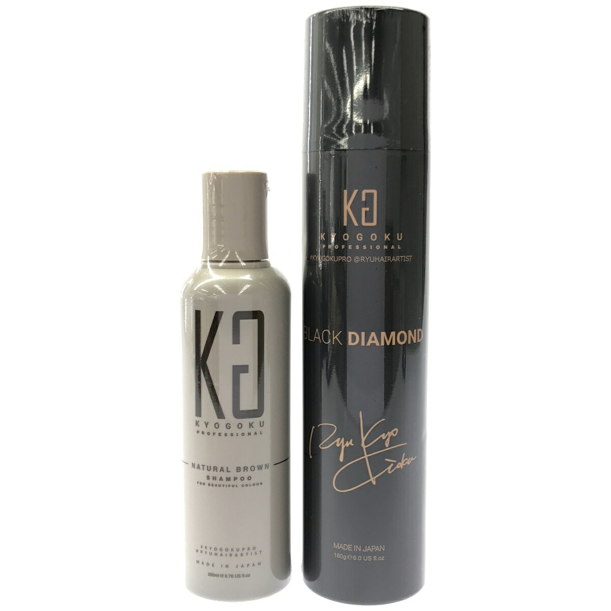 【中古】【未使用】Z000 KYOGOKU カラーシャンプーナチュラルブラウン 200ml & ヘアオイルスプレー ブラックダイヤモンド 180g 2本セット
