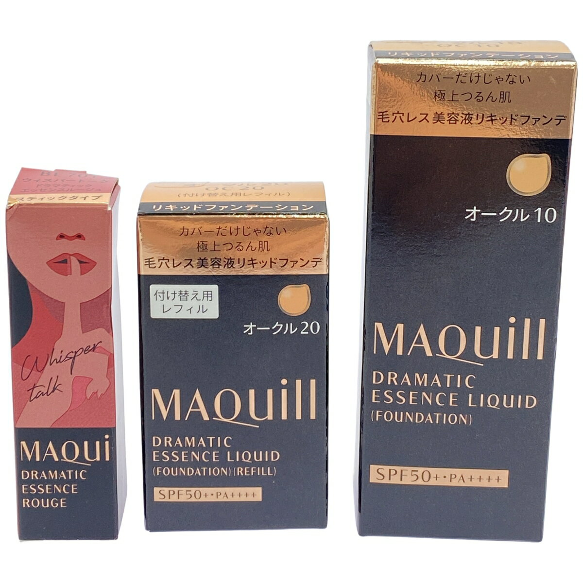 【中古】【未使用】Z000 マキアージュ ドラマティックエッセンスリキッド オークル01 25mL & オークル20 付け替え用レフィル 25mL & ドラマティックエッセンスルージュ BE701 4g 3個セット