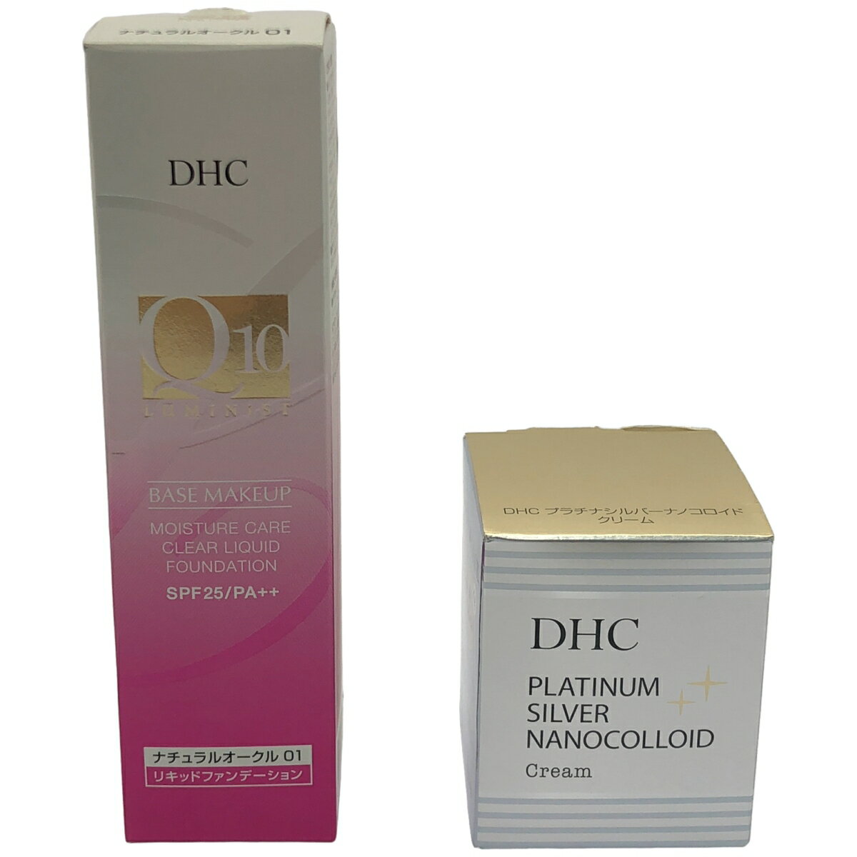乐天商城 - 【中古】【未使用】Z000 DHC プラチナシルバーナノコロイド クリーム 45g & モイスチュアケア クリアリキッドファンデーション ナチュラルオークル01 40g 2個セット
