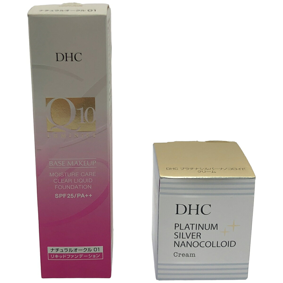 【中古】【未使用】Z000 DHC プラチナシルバーナノコロイド クリーム 45g & モイスチュアケア クリアリキッドファンデーション ナチュラルオークル01 40g 2個セット