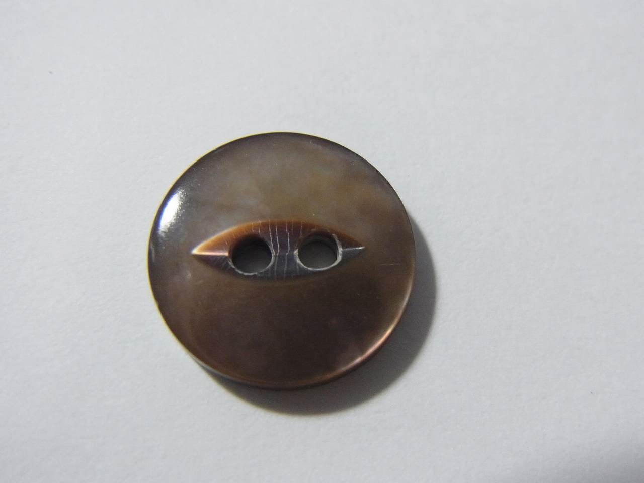 茶蝶貝釦　ネコメ型　18mm