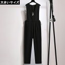 大きいサイズ レディース オールインワン サロペットパンツ ノースリーブ 背中あき 3L 4L 5L 6L 7L ブラック 10代 20代 30代 40代 15...
