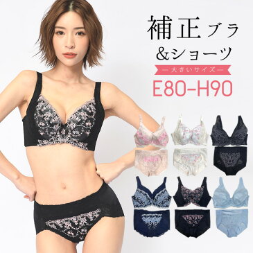 大きいサイズ レディース ブラジャー ショーツセット 補正下着 E80 E85 E90 F80 F85 F90 G80 G85 G90 H80 H85 H90 L LL 3L 再入荷 ネコポス不可