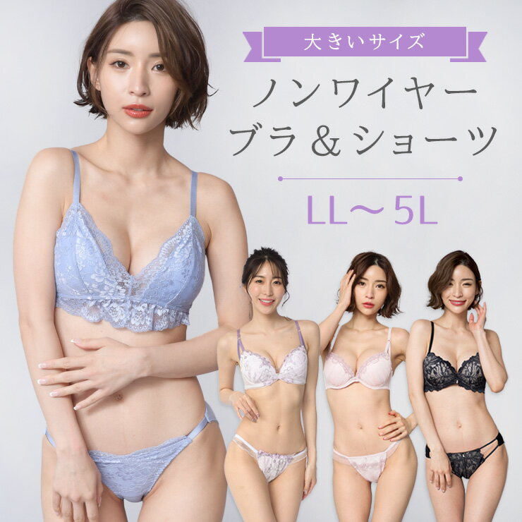 大きいサイズ レディース ブラジャー ショーツセット 上下セット ブラセット ノンワイヤー 下着 モールドカップ LL 3L 4L 5L 新色入荷 ネコポス不可